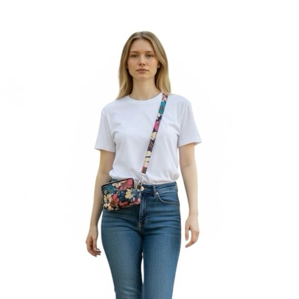 Shukaluo Floral Crossbody Purse Two zipper Compartments | Navy Blue | 7x3.5x2.5